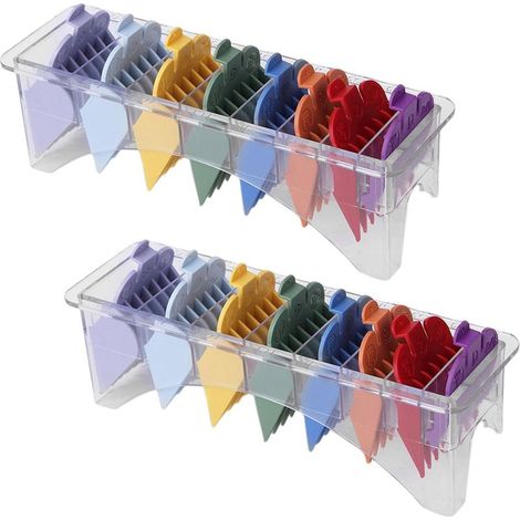 Lot de 2 fourreaux pour cheveux - 8 couleurs et tailles - Peigne de délimitation - Convient pour tondeuse avec boîte de rangement (1/5)