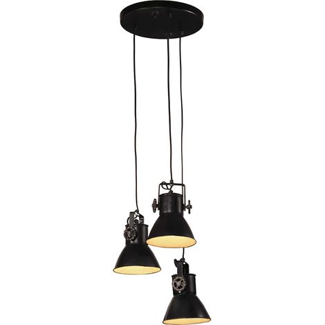 Lampe suspendue industrielle 3 abat-jour en fer noir E27 25 W 30 x 30 x 110 cm - PANGIVO (1/5)