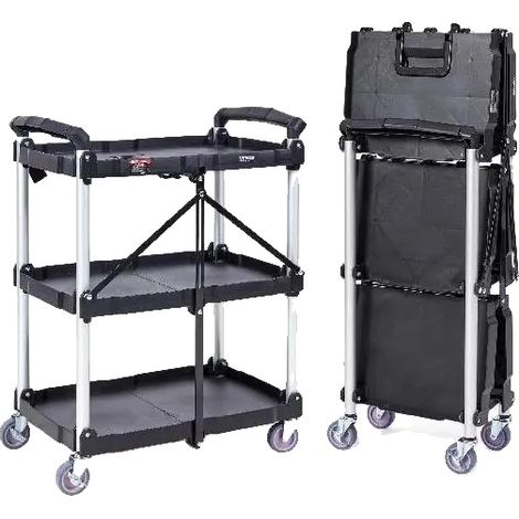 Carro multiusos plegable, con 3 estantes, color negro. (1/5)