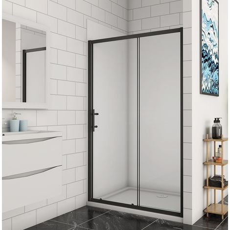 1400x1850mm Height Matt Black Frame Sliding Shower Door 6mm Glass Cubicle Screen Door