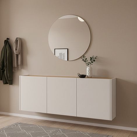 Garderobenset 2-teilig in Beige mit Eiche mit Spiegel & Schuhschrank, Modern, LAPUA-01 (1/5)