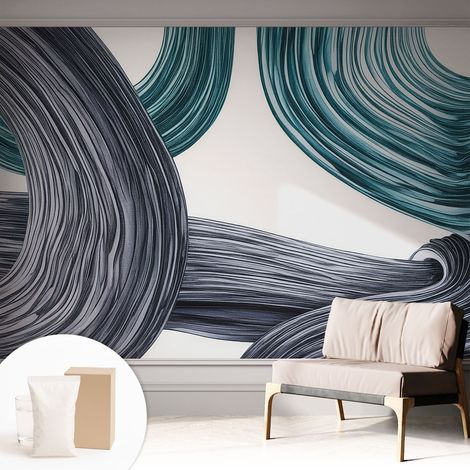 Fototapete - Tapete Vliestapete mit Kleber - Wandtapete Moderne Wandbild Schlafzimmer Wohnzimmer Fließende Linien 312x219 cm (1/5)