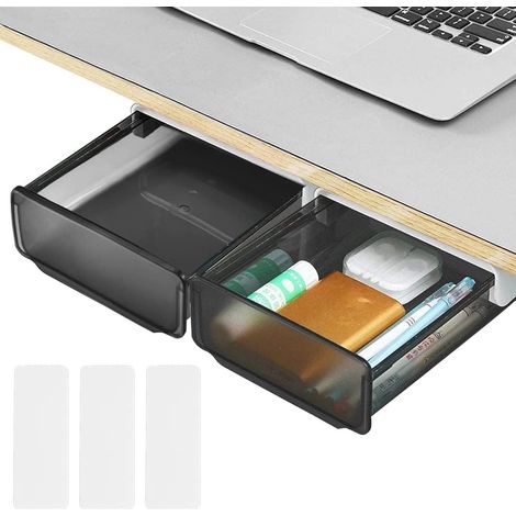 2 PCS Boîte de Rangement sous la Table Autocollante Tiroir Caché de Bureau en Plastique Petit Tiroir de Rangement Sous le Bureau Invisible pour Cuisine, École, Maison, Bureau(Blanc et Noir) (1/5)