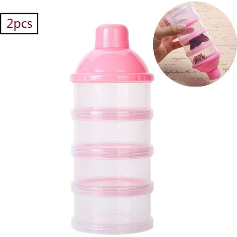 2 Distributeur lait en poudre, 4 couches, conteneur alimentaire étanche, sans BPA, voyage extérieur, rose (1/5)