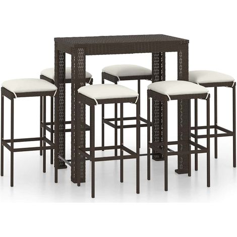 Maison Exclusive - Ensemble de bar de jardin 7 pcs coussins Résine tressée Marron (1/5)