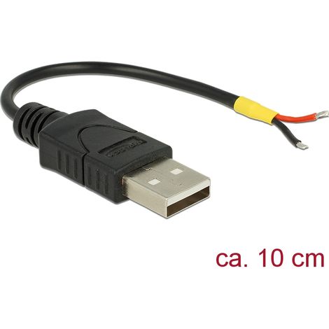 Delock Cable macho USB 2.0 Tipo-A 2 hilos abiertos de alimentación de 10 cm Raspberry Pi
