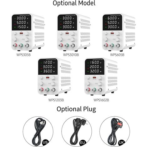 Alimentation CC de banc variable 30 V 10 A Affichage numérique Commutation réglable CV CC régulé avec commutateur de sortie, port de charge rapide USB, alarme de court-circuit, bouton de réglage de l' (1/5)