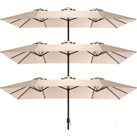 3er-Set  14.8 Ft Double Sided Outdoor Umbrella Rectangular Large with Crank (khaki )(No Base)