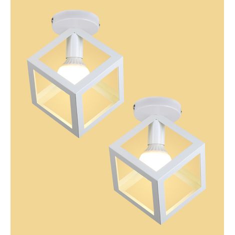 2X Plafoniere Soffitto, Lampade a Soffitto con Piazza Gabbia, Illuminazione in Metallo E27 Attacco per Soggiorno Sala da Pranzo Camera da Letto (Bianco)