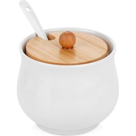 Ceramic Sugar Bowl - Set with Spoon - Removable Lid - Modern Design - 250 ml - Ideal for Sugar and Spices (1/5)