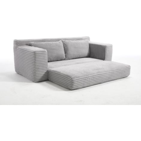 Sofá cama de 2 plazas en espuma viscoelástica, tejido efecto cuerda gris claro, sin montaje (1/5)