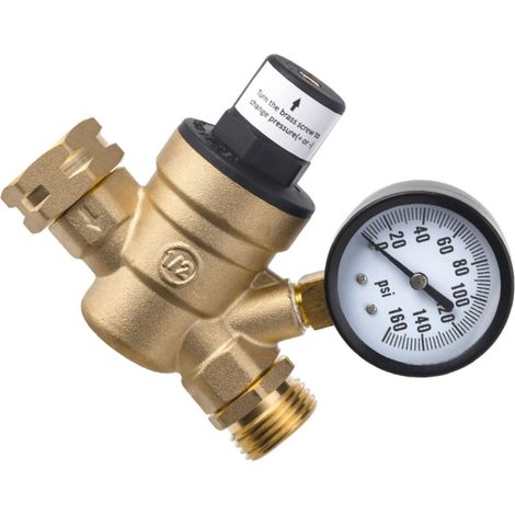 Régulateur de pression réglable en laiton sans plomb avec manomètre NH3/4 pour systèmes d'eau de camping-car, entrée filetée, Cuivre+Acier inoxydable+PP (1/5)
