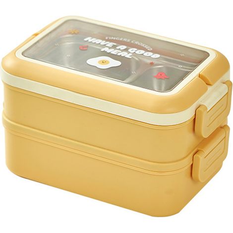 Stilvolle und sichere, isolierte Edelstahl-Lunchbox mit mehreren Fächern für Schüler und Kinder (gelb). (1/5)