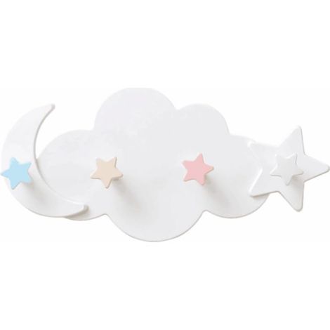Patère pour Porte-Manteau Enfant Nuage Installation sans Perçage Crochet Mural de Portemanteau mural pour enfant pour Cuisine Salle de Bain-Étoiles et Lune (1/5)