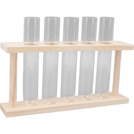 Terrarium Plante 5 Tubes Transparent avec Support Bois, Observatoire de Croissance, Porte-Éprouvette pour Plantes Aquatiques (1/5)