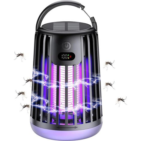 Lampe Anti Moustique, Destructeur d'insectes Solaire, 2000 V Lampe Anti Mouche avec Lampe de Camping, étanche IP66, Piège à Moustiques Étanche pour Jardin, Camping et activités de Plein air (1/5)