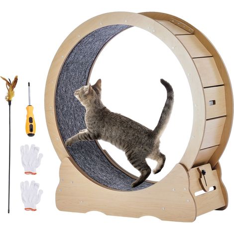 Roue d'exercice pour chat, grande roue de course intérieure 91 cm, tapis amovible et plumeau inclus, idéale pour courir, marcher et entraîner la plupart des chats. (1/5)