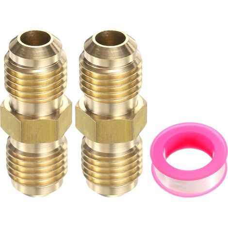 1/4 pouce Mâle Flare x 1/4 pouce Mâle Flare Connecteur, 2pcs Sae 45 Degré Flare Laiton Adaptateur Union Tube Coupleur Flare Tuyau Raccord pour Air Gaz Ligne Réfrigération Cvc (1/5)
