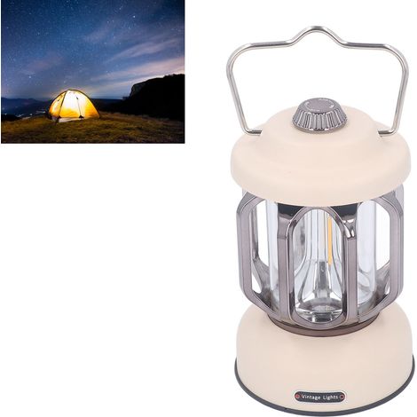Retro-Campinglampe, wiederaufladbare LED, wasserdicht, batteriebetrieben, 3 Leuchtmodi, tragbar, Helligkeit einstellbar, Hängelampe für Zelt, Terrasse/Garten/Kamin, cremeweiß (1/5)