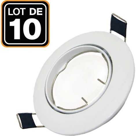 Europalamp – Lot de 10 collarettes supports encastrables orientables pour spots LED ronds – Diamètre 90mm – Trou de coupe 65mm – Intégration plafond blanc