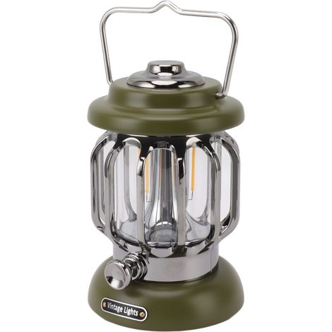 Lampe de camping rétro rechargeable, lumière chaude vintage, lanterne suspendue pour tente, terrasse, portable 5V, vert armée (1/5)
