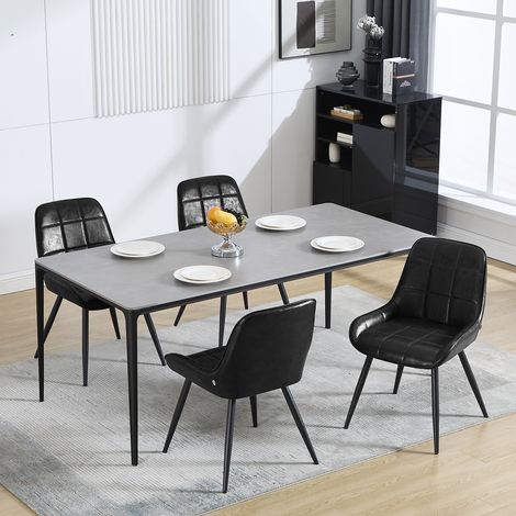 WOLTU Esszimmerstühle 4er Set, Küchenstuhl mit Armlehne Rückenlehne, Polsterstuhl Wohnzimmerstuhl aus Kunstleder Metallbeine, für Wohnzimmer Schlafzimmer Küche, Schwarz (1/5)