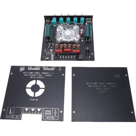 Carte d'amplification audio 2.1 canaux, module amplificateur audio Bluetooth 5.0, port USB/AUX, 2 x 160 W, protection HiFi, ventilateur, compatible avec TDA7498E et ZK-HT21 (1/5)