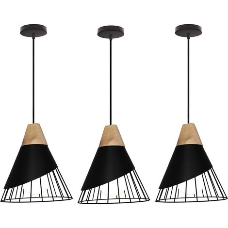 Wottes – Lot de 3 lustres suspendus nordiques métal E27 – Abat-jours badminton 25x30cm – Pour chambre, cuisine, bar – Résistants aux températures