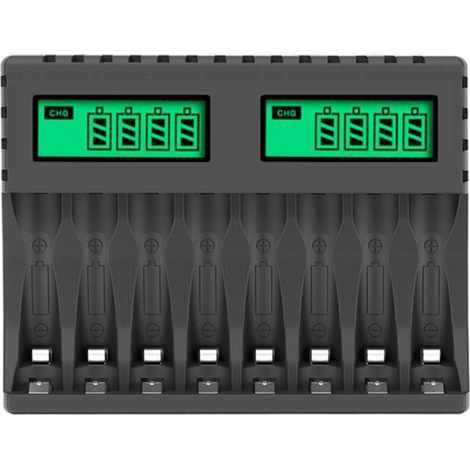 Cargador de baterías recargables de 8 ranuras, carga rápida para baterías AA y AAA con puerto USB -Crezuo