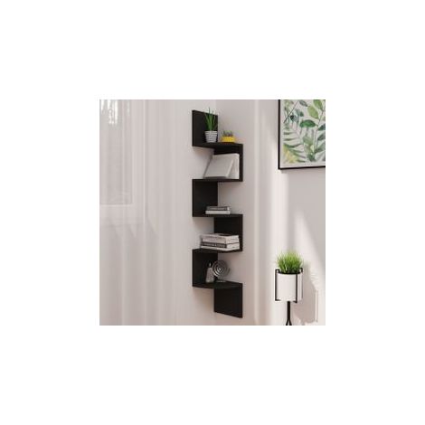 Étagère d'angle murale noir 19x19x123 bois d'ingénierie (1/5)