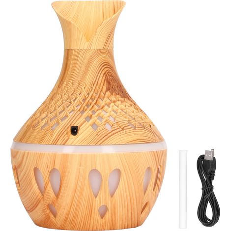 Diffuseur d'huiles essentielles 300ml, design bois, USB, pour maison avec lumière LED multicolore. (1/5)