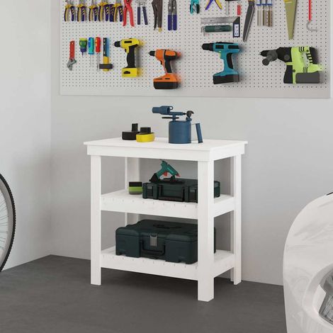 Banc de travail avec étagères en pin massif blanc 78,5 x 50 x 80 cm - PANGIVO (1/5)