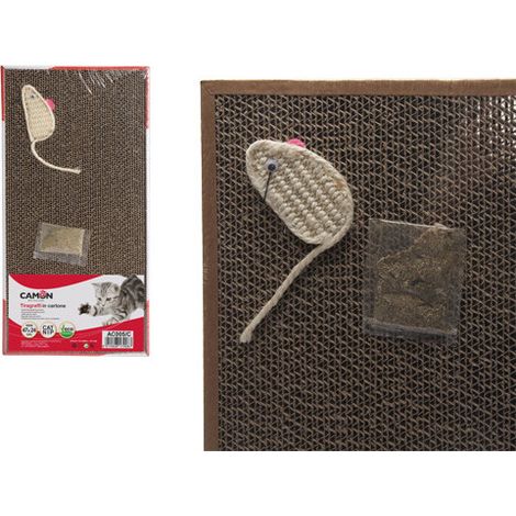 Rascador para gatos Camon con ratón 47x24 cm – Cartón resistente – Incluye catnip