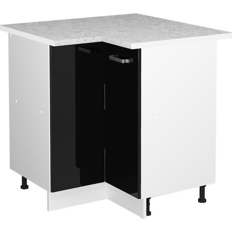 Eckschrank für Haushaltsgegenstände R-Line, Schwarz Hochglanz, 75.6 cm mit Tür, mit Arbeitsplatte, Vicco