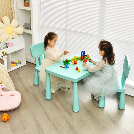 COSTWAY Kids Table and Chair Set, Children Multi Activity Desk with 2 Chairs, 3-Piece Toddler Furniture Set for Eating, Drawing, Writing, Craft, Snack Time, 77 x 55 x 50 cm (Green) (1/5)