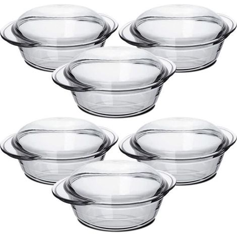 Cocotte - JUANIO - Lot de 6 - Capacité 2.3 L - Avec couvercle et poignées - Compatible four et micro-ondes