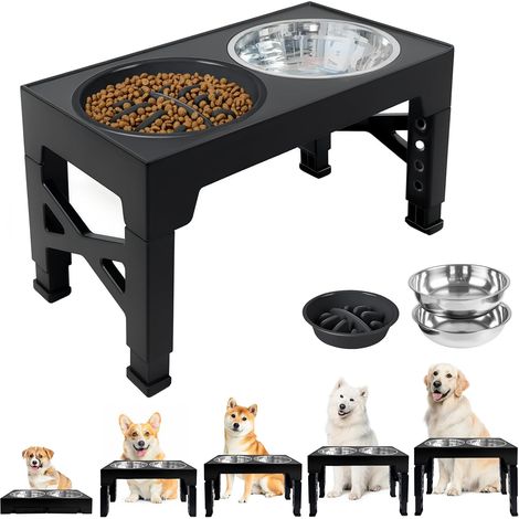 Elevated Dog Bowls with Slow Feed Dog Bowl Adjustable to 5 Heights (8cm, 22cm, 25cm, 28cm, 31cm) for Small, Medium and Large Dogs (1/5)