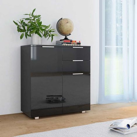 Buffet Noir brillant 71x35x80 cm Bois d'ingénierie (1/5)