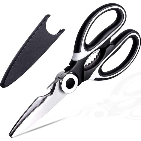 Forbici da cucina multifunzionali in robusto acciaio inox, con coperchio, per pollo, pesce, carne, verdure, erbe aromatiche, ossa, lavabili in lavastoviglie (nero)