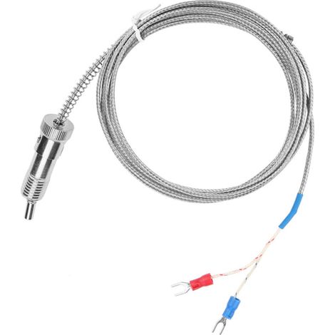 Thermoelement-Sonde, Bajonett-Druckfeder, Typ K. Thermoelement-Sonde mit einem Messbereich von 0 bis 400 °C zur Temperaturmessung, Temperaturfühlerkabel (5 m). (1/4)