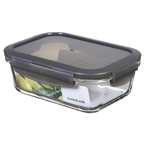 LocknLock Contenitore per alimenti in vetro con coperchio, 630 ml, rettangolare, adatto per frigorifero, congelatore e lavastoviglie, in vetro borosilicato fino a 400 °C, adatto al forno e al (1/5)