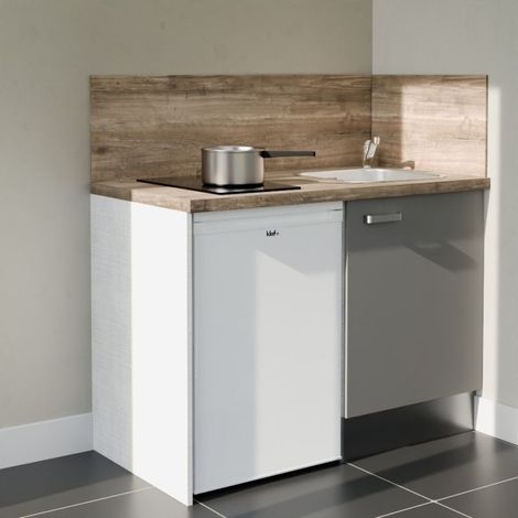 Kitchenette K08L-PT - 120 cm - plan stratifié, évier inox, électroménager inclus (1/5)