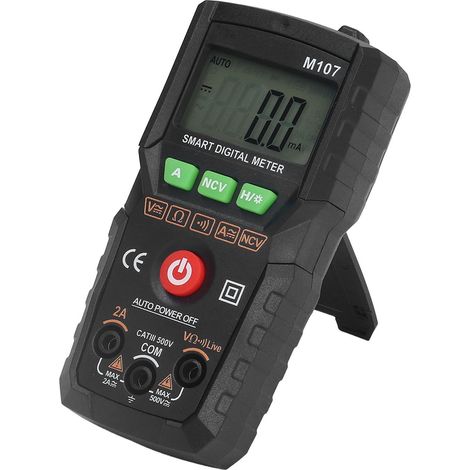 Multimètre numérique entièrement automatique, multimètre portable pour tests de tension AC/DC, résistance et continuité des diodes, noir.