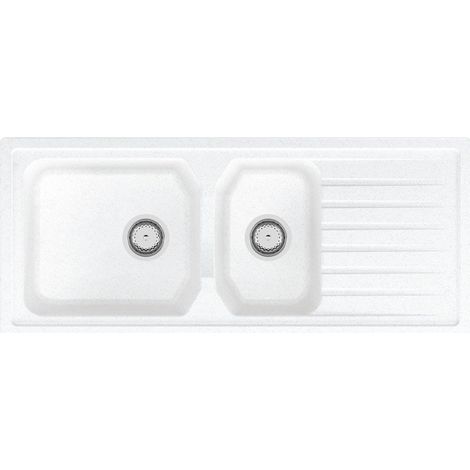 Carea Cuisine & Bain – Évier à encastrer 2 bacs ZIRAL – Carealith® résistant aux chocs et à la chaleur – Dimensions 117x50x20 cm – Livré avec accessoires
