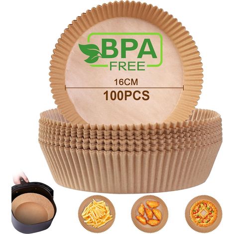Papier Sulfurisé Rond pour Air Fryer, 100 Pièces 16 cm Cuisson Paper Liner, Food-Grade BPA gratuit, Papier Parchemin Accessoires pour Friteuse Sans Huile 3-4.5L (1/5)