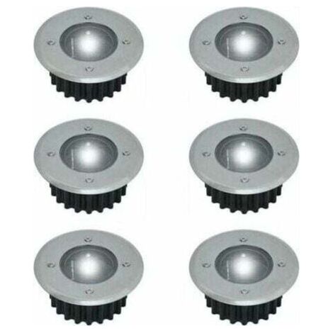 Lot de 6 spots LED solaires encastrables au sol - Diamètre : 85 mm- Ronds - Extérieur résistant au piétement - Façade en acier inoxydable