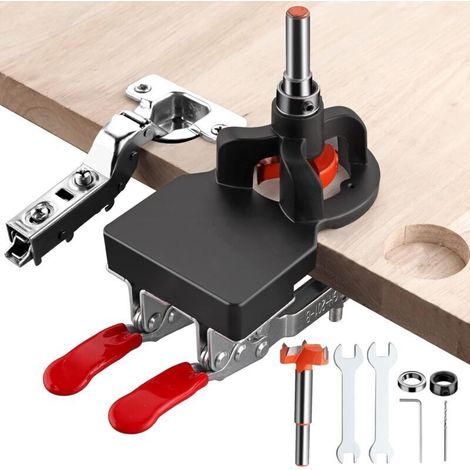 JSSEVN - 35mm Double Clamp Hinge Jig – Aluminium Alloy – Cabinet Drilling Guide – Adjustable Hole Opener for 35mm Hinges (1/4)