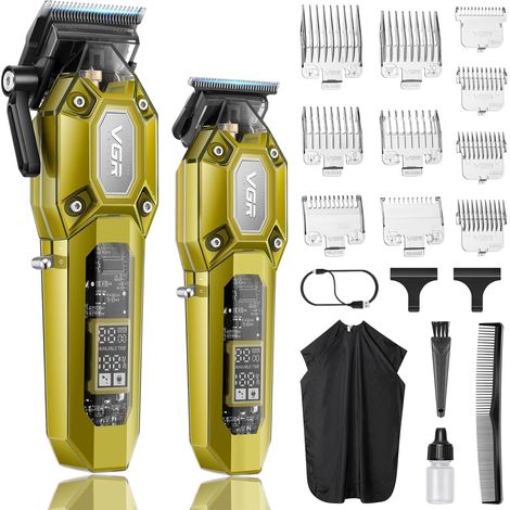 Wireless Men's Hair Clipper Men's Hair Clipper Kit with 10 Limit Combs, USB Rechargeable with LED Display (1/5)
