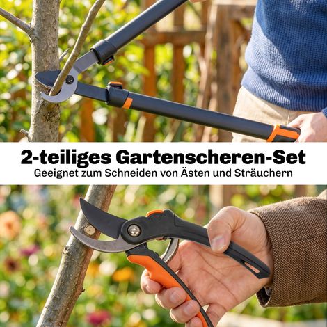 Lot de 2 outils jardinage : sécateur, coupe-branches et outil taille arbustes
