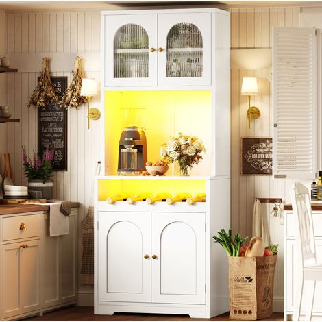 Aparador alto blanco 70 x 38,3 x 180 cm con LED RGB y botellero OKMYHOME (1/5)